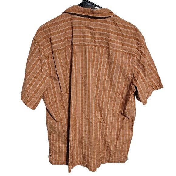 Columbia Orange Striped Button Front Shirt Mens Size Large Short Sleeve Summer - Picture 2 of 5